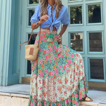 Women's Tiered Maxi Skirt with Mixed Print – Long Boho Skirt for Summer and Holiday
