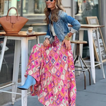 Women's Tiered Maxi Skirt with Mixed Print – Long Boho Skirt for Summer and Holiday