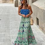 Women's Tiered Maxi Skirt with Mixed Print – Long Boho Skirt for Summer and Holiday