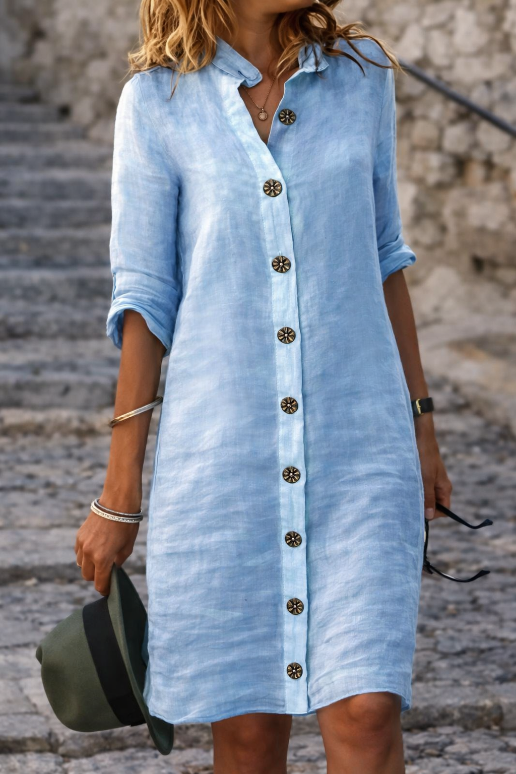 Women's Button Front Half Sleeve Shirt Dress – Casual Everyday Spring & Summer Dress