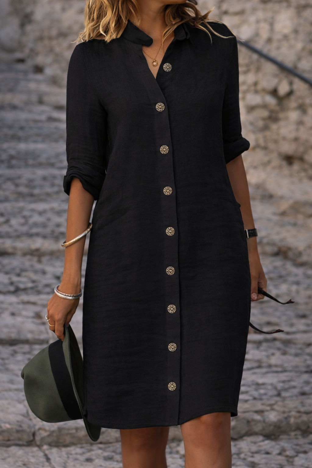 Women's Button Front Half Sleeve Shirt Dress – Casual Everyday Spring & Summer Dress