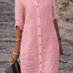 Women's Button Front Half Sleeve Shirt Dress – Casual Everyday Spring & Summer Dress