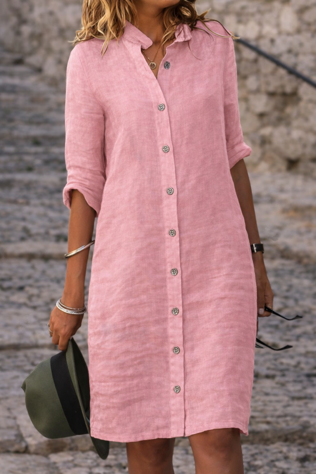 Women's Button Front Half Sleeve Shirt Dress – Casual Everyday Spring & Summer Dress