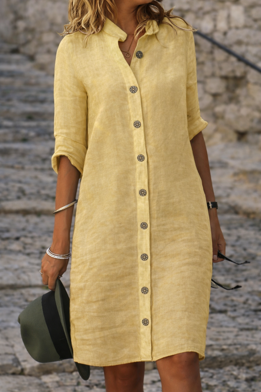 Women's Button Front Half Sleeve Shirt Dress – Casual Everyday Spring & Summer Dress