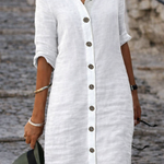 Women's Button Front Half Sleeve Shirt Dress – Casual Everyday Spring & Summer Dress