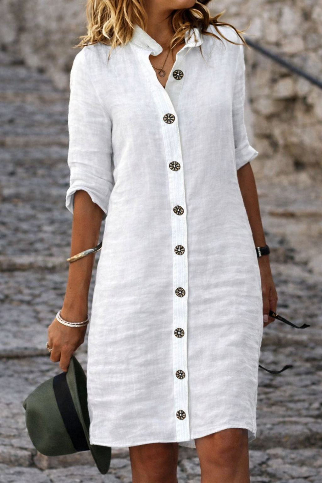 Women's Button Front Half Sleeve Shirt Dress – Casual Everyday Spring & Summer Dress