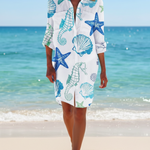 Women's Button Down Shirt Dress with Print – Relaxed Beach Cover Up for Summer Holidays