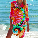 Women's Button Down Shirt Dress with Print – Relaxed Beach Cover Up for Summer Holidays