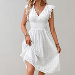 Women's V-Neck Summer Midi Dress – Relaxed Casual Everyday Dress for Holidays