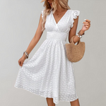Women's V-Neck Summer Midi Dress – Relaxed Casual Everyday Dress for Holidays