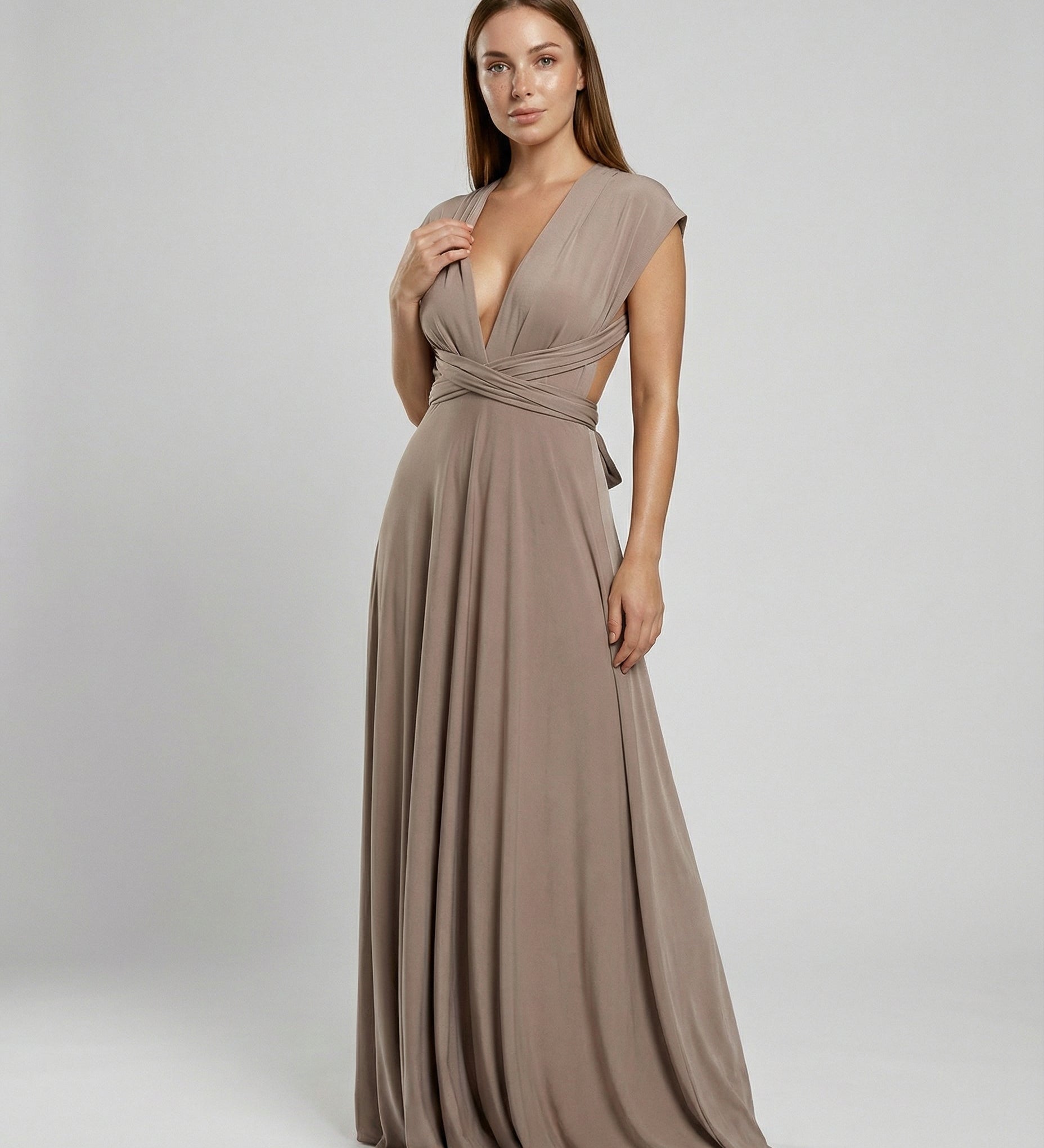 Women's Multiway Wrap Maxi Dress with V-Neck – Convertible Bridesmaid & Wedding Guest Dress