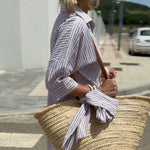 Women's Striped Button Front Shirt Midi Dress – Casual Summer Dress for Brunch