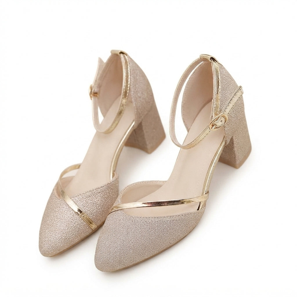 Women's Glitter Block Heel Sandals – Sparkly Party, Wedding Guest and Evening Heels