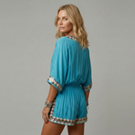 Women's Boho Embroidered V-Neck Top & Shorts Set – Two-Piece Summer Holiday Outfit
