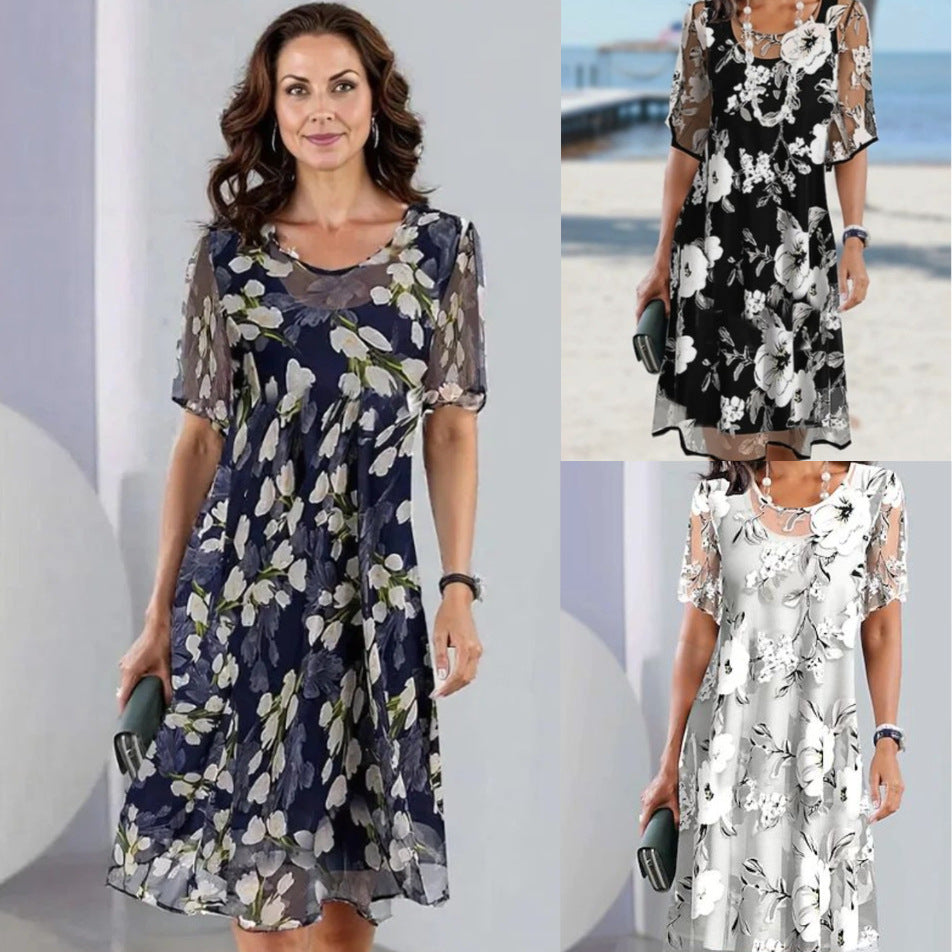 Women's Floral A-Line Midi Dress – Summer Garden Party & Wedding Guest Dress