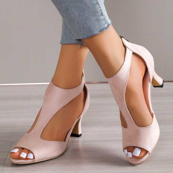 Women's Open Toe Mid Heel Sandals with Ankle Strap – Elegant Work & Evening Heels
