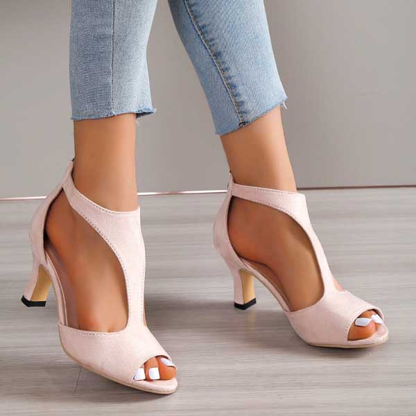 Women's Open Toe Mid Heel Sandals with Ankle Strap – Elegant Work & Evening Heels