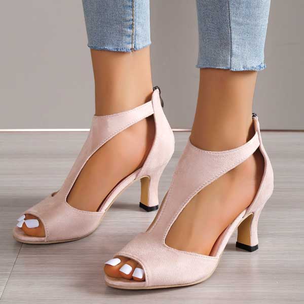 Women's Open Toe Mid Heel Sandals with Ankle Strap – Elegant Work & Evening Heels