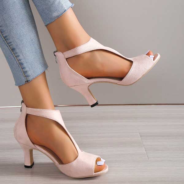 Women's Open Toe Mid Heel Sandals with Ankle Strap – Elegant Work & Evening Heels
