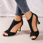 Women's Open Toe Mid Heel Sandals with Ankle Strap – Elegant Work & Evening Heels