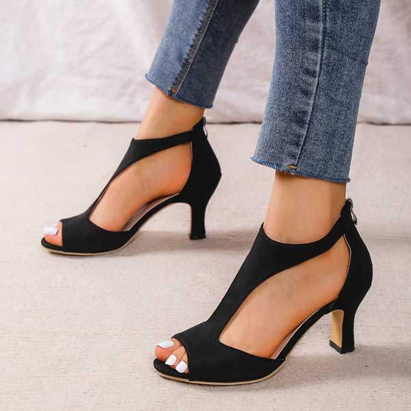 Women's Open Toe Mid Heel Sandals with Ankle Strap – Elegant Work & Evening Heels