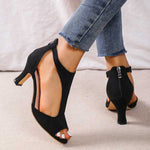 Women's Open Toe Mid Heel Sandals with Ankle Strap – Elegant Work & Evening Heels
