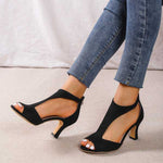 Women's Open Toe Mid Heel Sandals with Ankle Strap – Elegant Work & Evening Heels