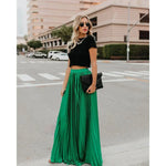 Women's Pleated Maxi Skirt with Elastic Waist – Elegant Flowing Summer Skirt