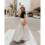 Women's Pleated Maxi Skirt with Elastic Waist – Elegant Flowing Summer Skirt