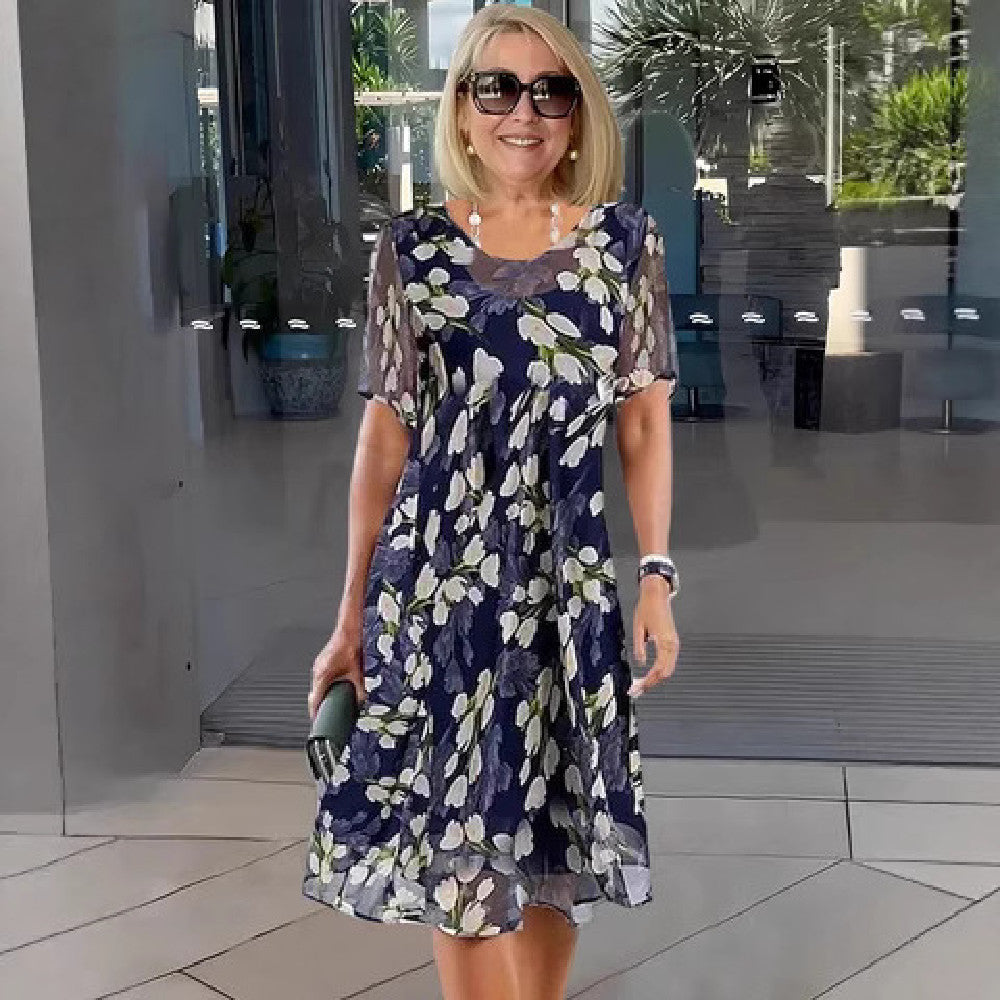Women's Floral A-Line Midi Dress – Summer Garden Party & Wedding Guest Dress