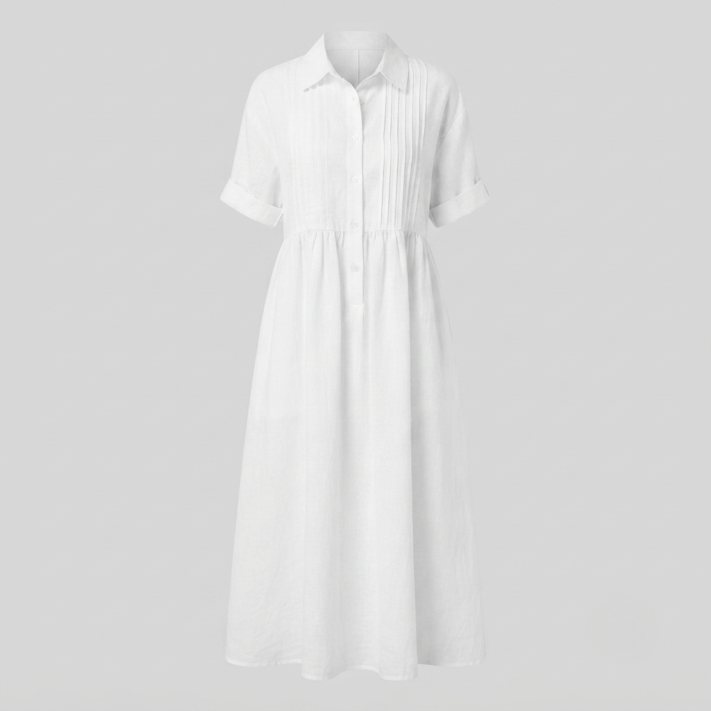 Women's Pintuck Linen Maxi Shirt Dress – Summer Beach & Holiday Dress