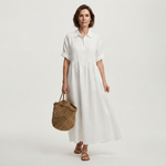 Women's Pintuck Linen Maxi Shirt Dress – Summer Beach & Holiday Dress