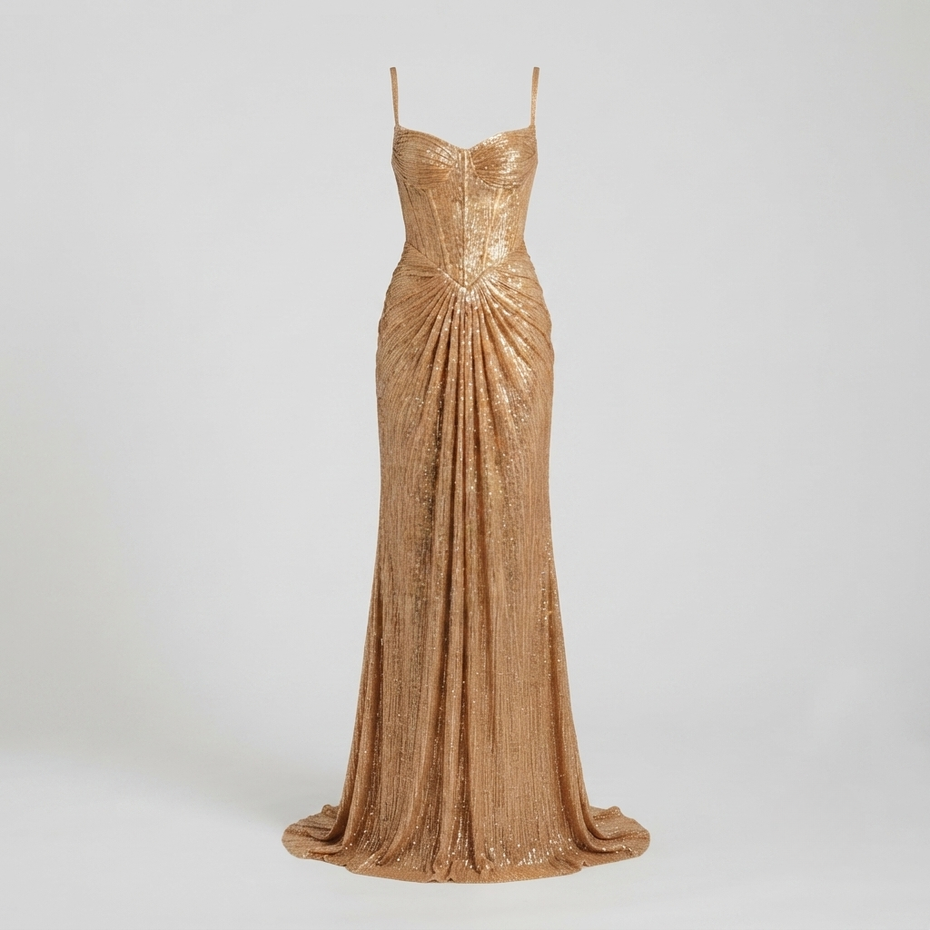 Women's Gold Metallic Corset Maxi Dress – Glamorous Evening Gown, Formal & Gala Dress