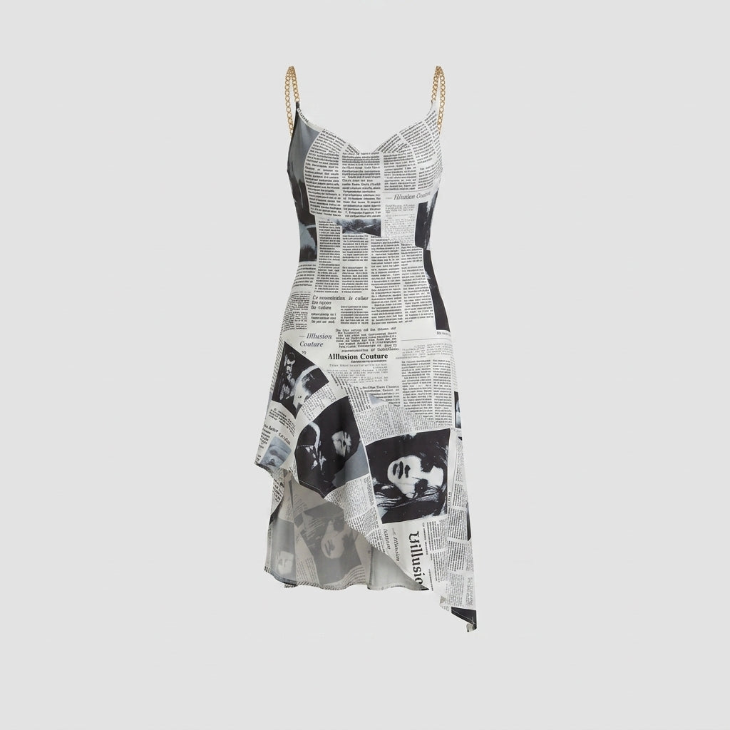 Women's Strapless Asymmetric Mini Dress with Print – Summer Evening and Party Dress