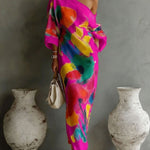Women's Artistic Abstract Print Maxi Dress – Elegant Summer Evening & Occasion Dress