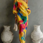 Women's Artistic Abstract Print Maxi Dress – Elegant Summer Evening & Occasion Dress