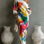 Women's Artistic Abstract Print Maxi Dress – Elegant Summer Evening & Occasion Dress