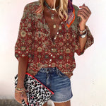 Women's Boho Floral V-Neck Blouse – Loose Fit Flared Sleeve Spring & Summer Top