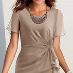 Women's Flutter Sleeve Midi Dress with Ruffle Hem & Waist Knot – Formal Wedding Guest