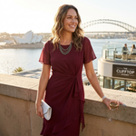 Women's Flutter Sleeve Midi Dress with Ruffle Hem & Waist Knot – Formal Wedding Guest