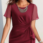 Women's Flutter Sleeve Midi Dress with Ruffle Hem & Waist Knot – Formal Wedding Guest