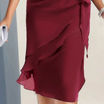 Women's Flutter Sleeve Midi Dress with Ruffle Hem & Waist Knot – Formal Wedding Guest