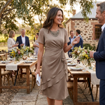 Women's Flutter Sleeve Midi Dress with Ruffle Hem & Waist Knot – Formal Wedding Guest