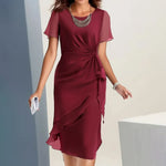 Women's Flutter Sleeve Midi Dress with Ruffle Hem & Waist Knot – Formal Wedding Guest