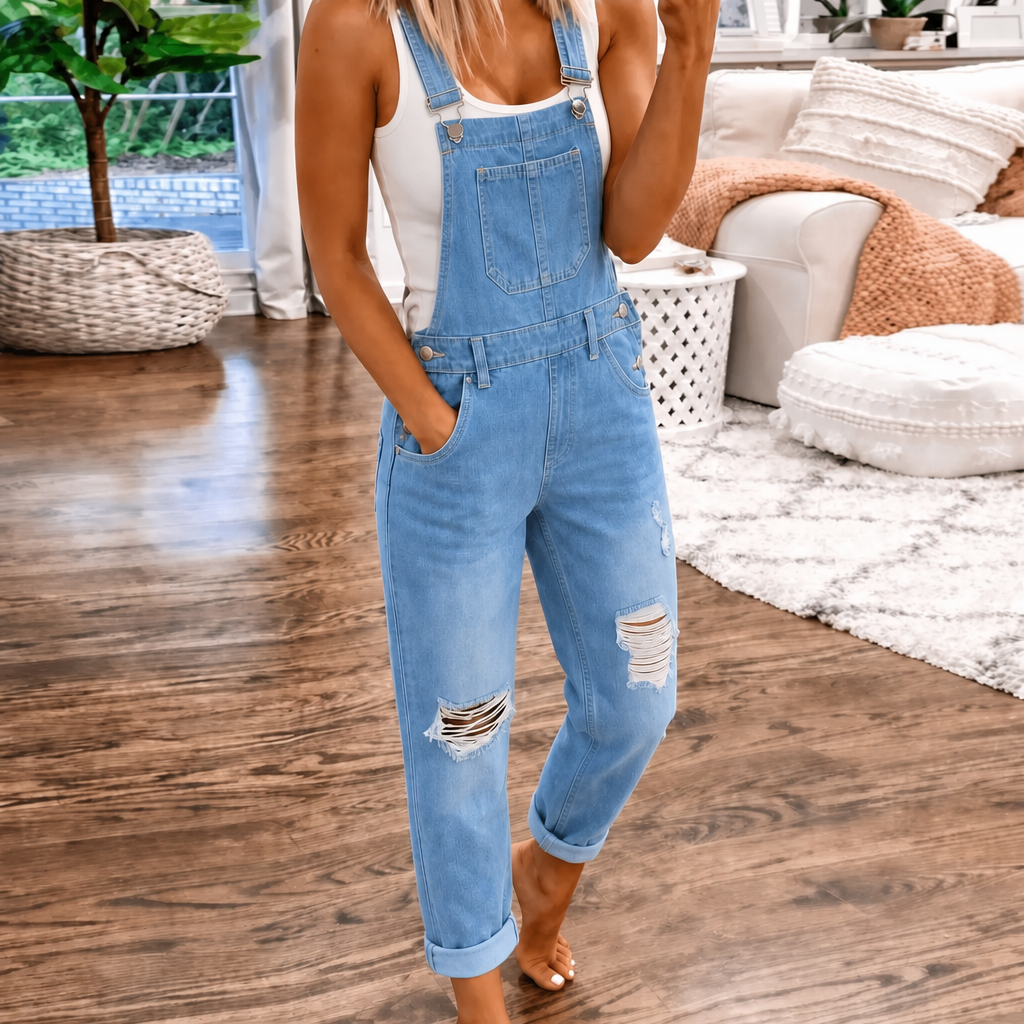 Women's Straight Leg Overall Jumpsuit with Bib Pocket and Adjustable Straps – Casual Weekend