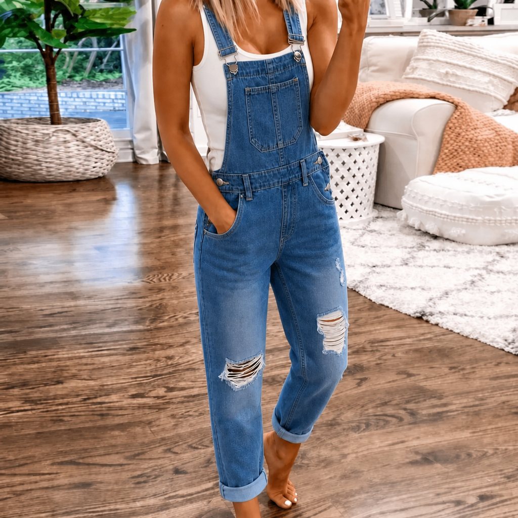 Women's Straight Leg Overall Jumpsuit with Bib Pocket and Adjustable Straps – Casual Weekend