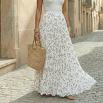 Women's Pleated Floral Print Maxi Skirt with Elastic Waist – Flowing Summer Skirt