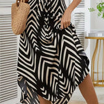 Women's Chevron Print Midi Skirt with High-Low Hem – Elastic Tie Waist Summer Skirt