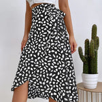 Women's Tie Waist Wrap Midi Skirt with Animal Print and Asymmetric Hem – Summer Brunch