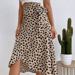 Women's Tie Waist Wrap Midi Skirt with Animal Print and Asymmetric Hem – Summer Brunch